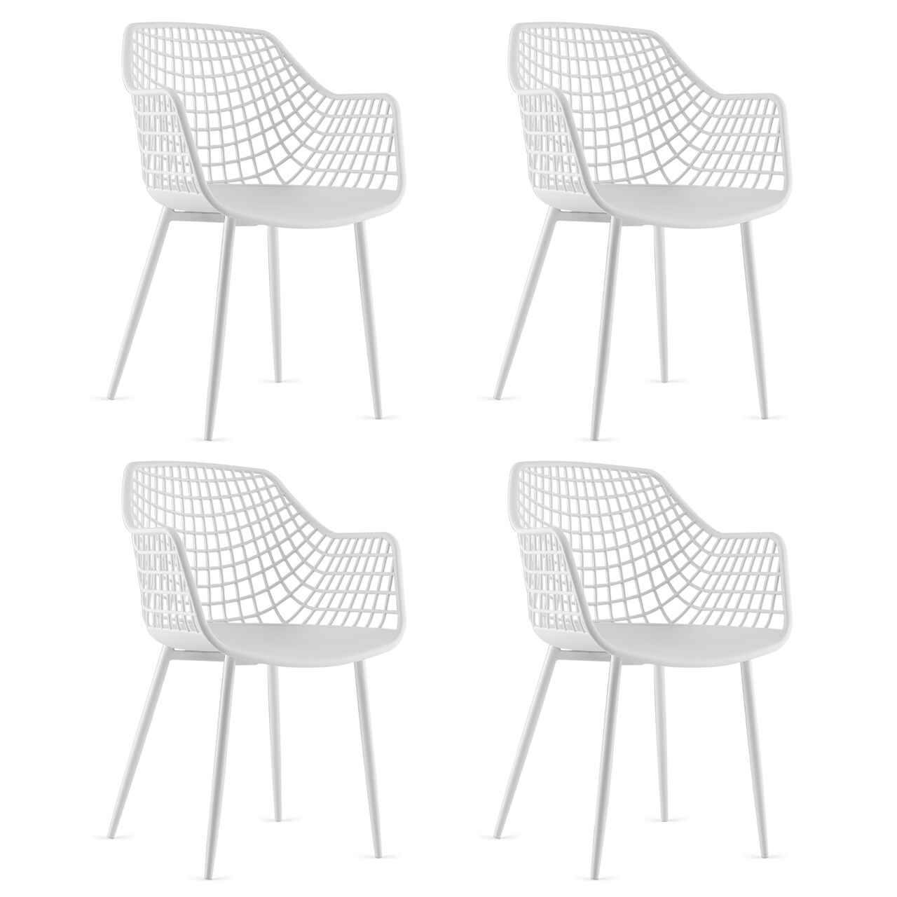 Costway Modern Dining Chair Set of 4 Plastic Shell Hollow withMetal Legs for Living Room